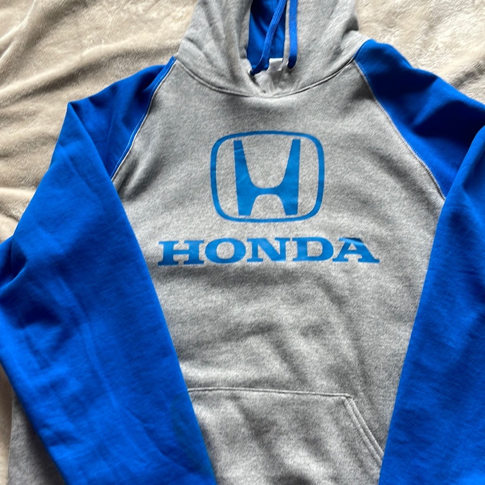 Gray and blue Honda extra large hoodie